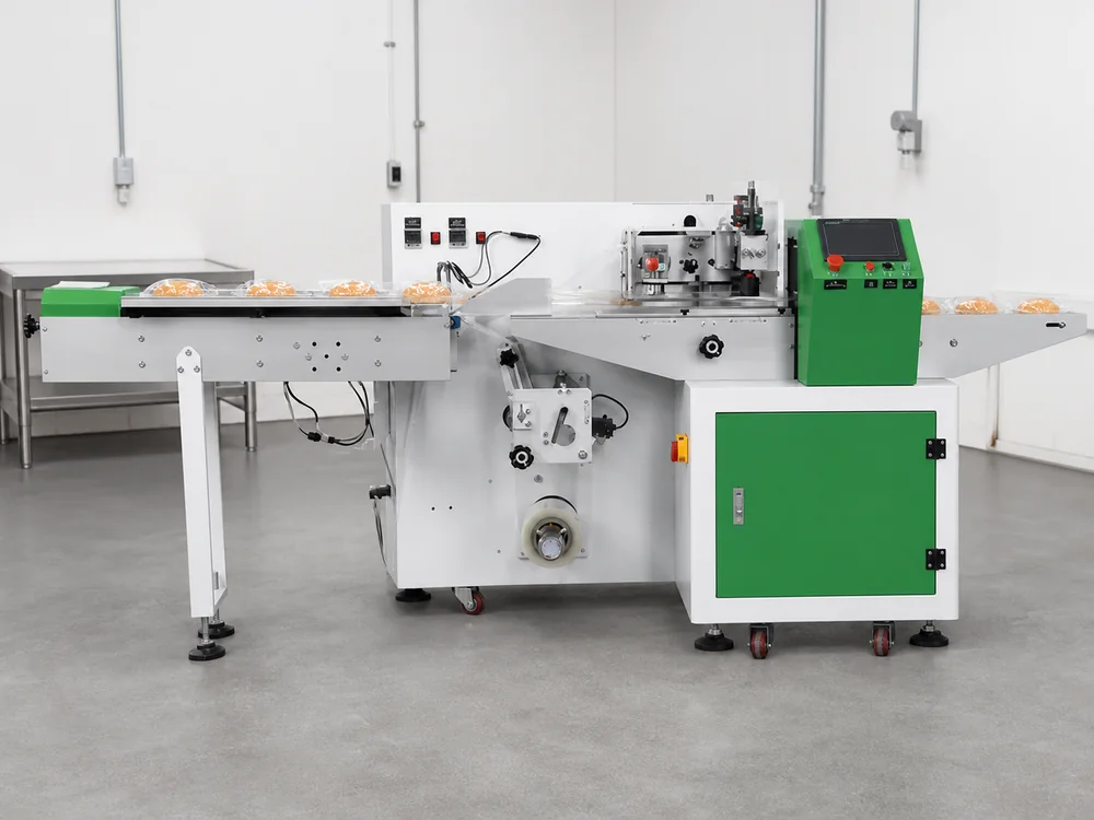 Horizontal flow wrapping machine in production