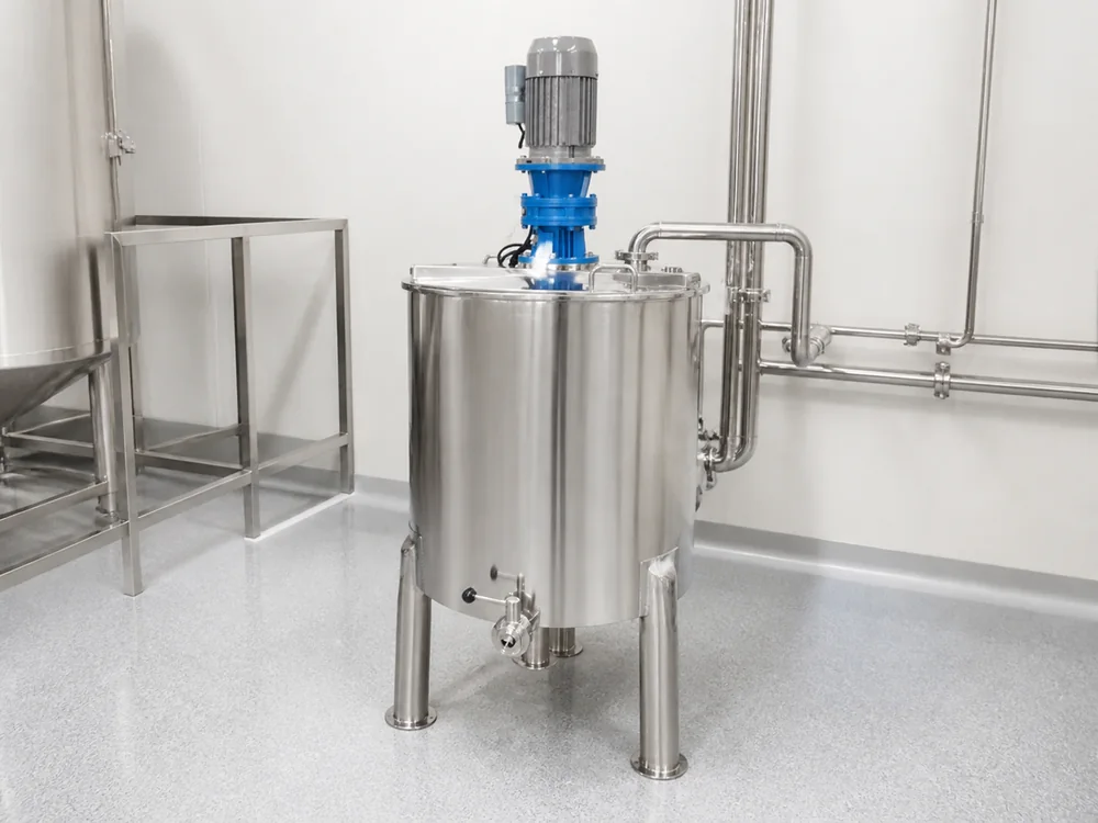Stainless mixing tank in a clean processing room