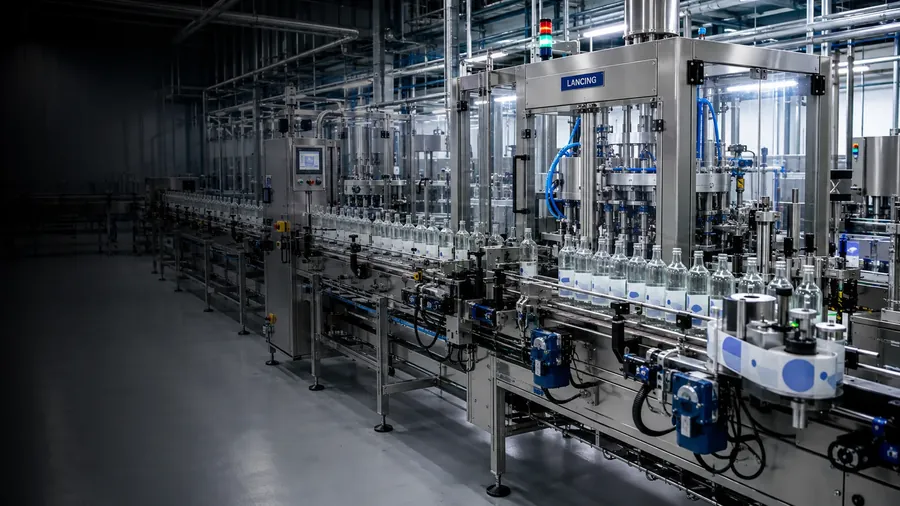 Complete stainless packaging line operating in production