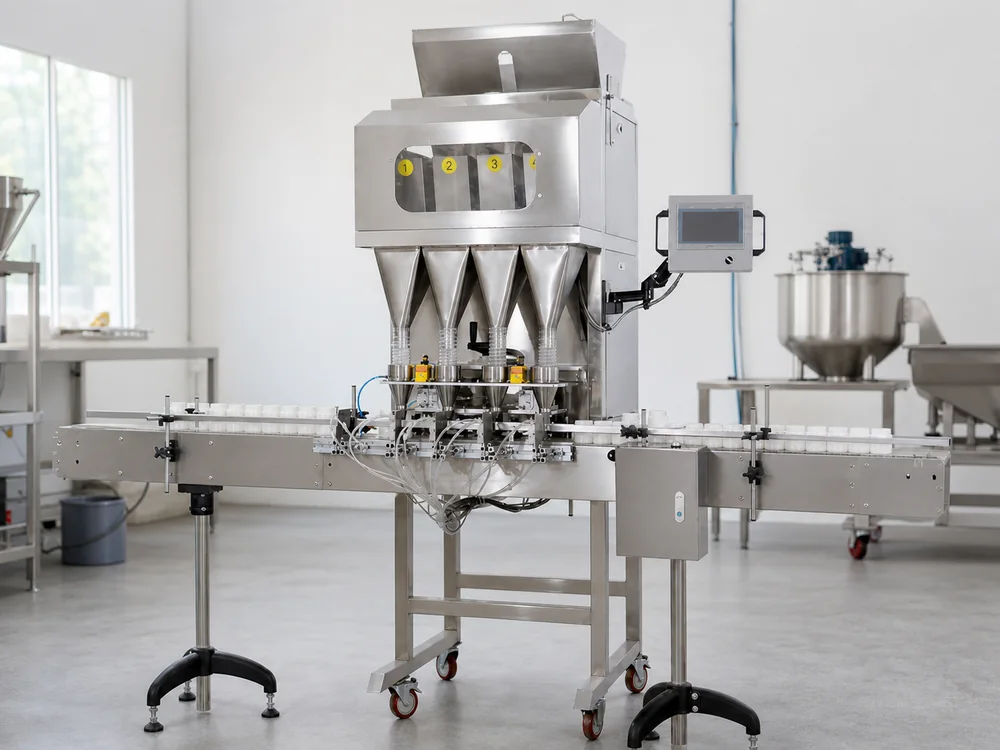 Powder filling machine operating in a hygienic production area
